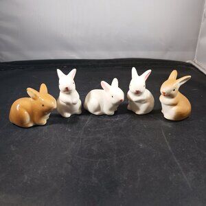 Mini Ceramic 2in Brown/White Bunny Rabbits Easter Decor Dollhouse Village